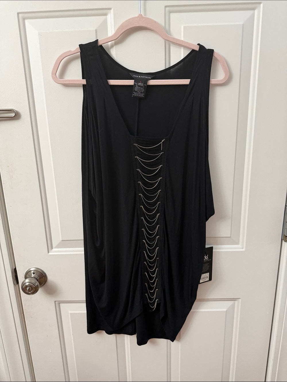 Rock & Republic Black Sleeveless Tank with Chain Detail